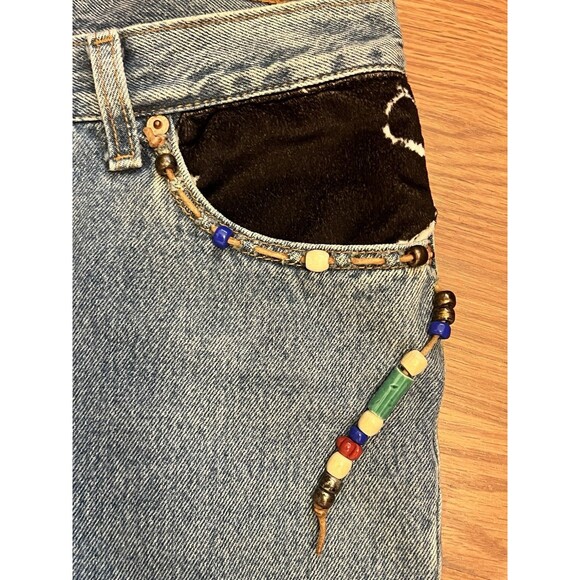 Vintage 90's LEVI'S 501 Upcycled Reworked Patchwork Aztec Boho Beads Jeans 29x31 - Picture 9 of 14